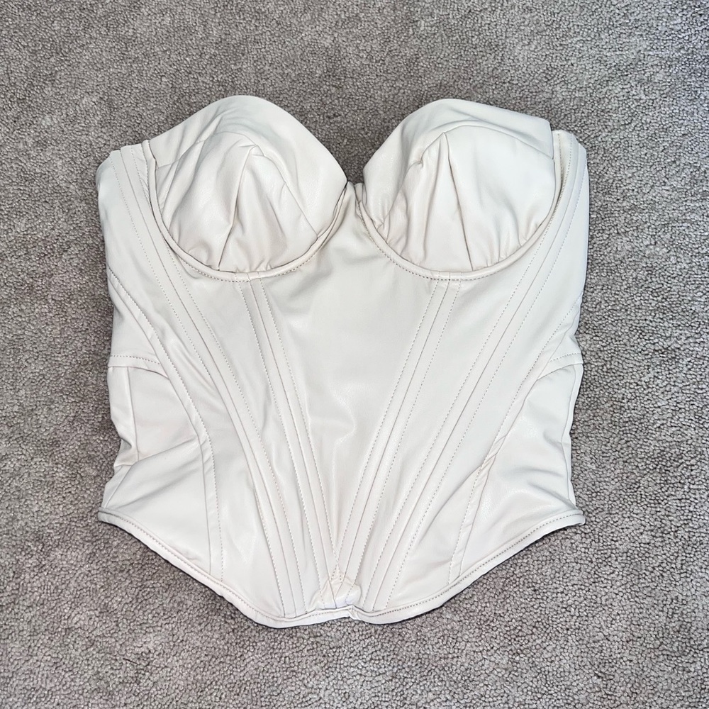 Fashion Nova Cream Leather Underwire Boob Corset